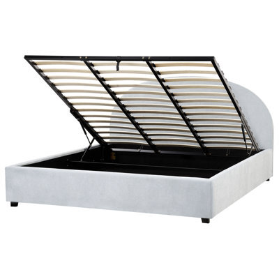 Beliani Ottoman Bed Chenille Vaucluse 180 X 200 Cm (Eu Super King) Light Blue - image 1