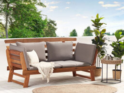 Beliani Garden Bench With Cushion Portici 210 Cm Eucalyptus Wood Light Brown/ Taupe - thumbnail 2