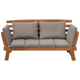 Beliani Garden Bench With Cushion Portici 210 Cm Eucalyptus Wood Light Brown/ Taupe - thumbnail 1