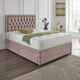 Dining Tables Lisbon Matching Headboard Divan Set, 2 Drawer On Same Side With Sprung 1500 Comfort Mattress - Plush Dusty Pink - King - thumbnail 1