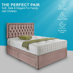 Dining Tables Lisbon Matching Headboard Divan Set, 2 Drawer On Same Side With Sprung 1500 Comfort Mattress - Plush Dusty Pink - King - thumbnail 2