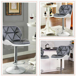 Neel Blue Modern Swivel Bar Stool, Adjustable Height Faux Leather Breakfast Modern Chair, Black - thumbnail 6