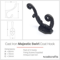 Oakcrafts - Antique Cast Iron Hat And Coat Hook Majestic Swirl - Pack Of 4 - thumbnail 2