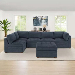 Xample Thomasville Tisdale Blue Fabric Corner Chair, Modular Seating, Pocket Coil Cushions, Removable Back Cushions, Solid Wood Legs - thumbnail 6