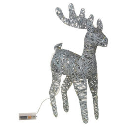 Urbn-Living Urbnliving Height 45Cm Set Of 2 Silver With Glitter Led Light Up Christmas Reindeer Rattan Metal Wire Stag Statue Decoration - thumbnail 7
