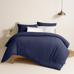 Bedlooms Navy Stripe Duvet Cover Set, Reversible, Breathable & Hypoallergenic Bedding Pack, Super King 260X220Cm