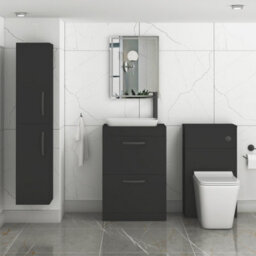 Royal Bathrooms Turin 500mm Freestanding Bathroom Vanity Unit With Sink 2 Drawer Matt Black & Qubix Countertop Basin - thumbnail 3