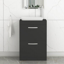 Royal Bathrooms Turin 500mm Freestanding Bathroom Vanity Unit With Sink 2 Drawer Matt Black & Qubix Countertop Basin - thumbnail 1