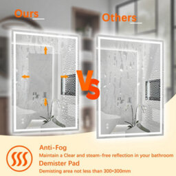 T&k Bathroom Led Mirror 80X60Cm, Anti-Fog, 3-Colours Dimmable, Adjustable Brightness, Touch Control&memory Function - thumbnail 5