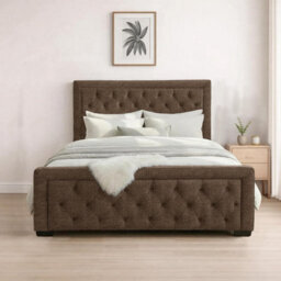 Naples Cappuccino Upholstered Chesterfield Small Double Bed Frame, Modern Luxury Floor-Standing Headboard & Footboard - thumbnail 1