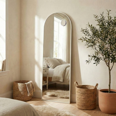 LEDREM Arched Full-Length Standing Mirror With Magnifying Mirror, Tempered Glass, 160 X 50 Cm, White - image 1