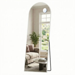 LEDREM Arched Full-Length Standing Mirror With Magnifying Mirror, Tempered Glass, 160 X 50 Cm, White - thumbnail 4
