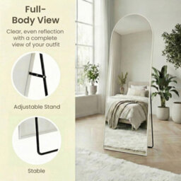 LEDREM Arched Full-Length Standing Mirror With Magnifying Mirror, Tempered Glass, 160 X 50 Cm, White - thumbnail 8