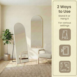 LEDREM Arched Full-Length Standing Mirror With Magnifying Mirror, Tempered Glass, 160 X 50 Cm, White - thumbnail 9