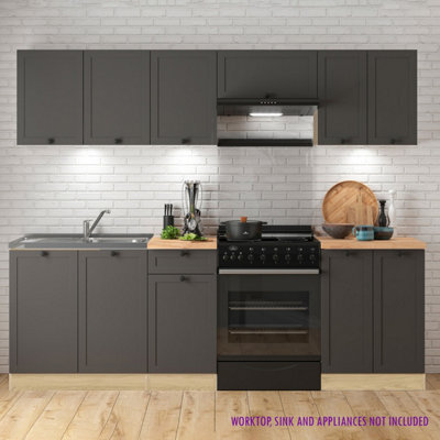 Heze Furniture Summer 7 Unit Kitchen Cabinets Set 230Cm In Bernstein Oak & Graphite - image 1
