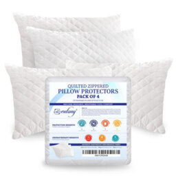 Eutony Pillow Protectors 4 Pack Quilted Zipped - Luxe Protector, Soft & Breathable Hypoallergenic 50 X 75 Cm - White Of 4 50 X 75