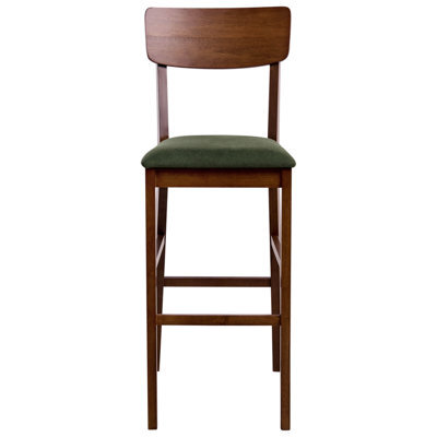 Wyld And Coco Home Set Of 2 Walnut Rubberwood Bar Chairs With Dark Green Upholstery, 113Cm - image 1