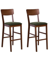 Wyld And Coco Home Set Of 2 Walnut Rubberwood Bar Chairs With Dark Green Upholstery, 113Cm - thumbnail 3
