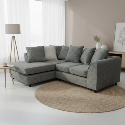 Abakus Direct Jumbo Chenille Corner Sofa In Charcoal Left Facing With Plush Chaise Extension - image 1