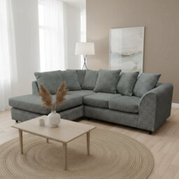 Abakus Direct Jumbo Chenille Corner Sofa In Charcoal Left Facing With Plush Chaise Extension - thumbnail 5