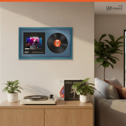 "30X17"" Navy Blue Sleek Vinyl Record Frame With Pompadour Mount For 12 Inch Lp Album Cover & Disc - Ak Frames" - thumbnail 5