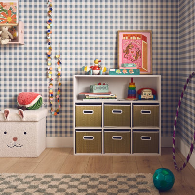 Sweeek - Children's Storage Unit With 6 Plant Fibre Baskets Camille Natural 129.5X72.2X70 Cm - image 1