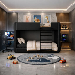 Harmin Modern Black Faux Leather Single Bunk Bed Stylish, Space Saving And Durable - thumbnail 5