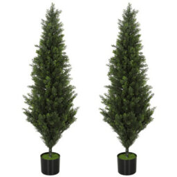 Homcom Set Of 2 Decorative Artificial Plants Cypress In Weighted Pot, 120Cm - thumbnail 2