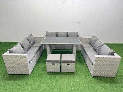 Fimous Patio Outdoor Garden Furniture Sets With Black Glass Top Dining Table 3 Seater Sofa 2 Small Stool Light Grey - image 1