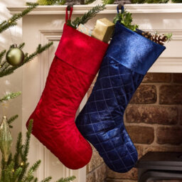 Dibor Set Of 2 Traditional Harrington Quilted Red & Blue Velvet Xmas Gift Decoration Christmas Stocking For Kids