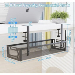 Under Desk Cable Management Tray No-Drill Metal Wire Organizer Clamp - thumbnail 2