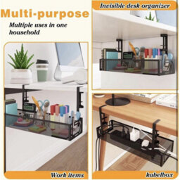 Under Desk Cable Management Tray No-Drill Metal Wire Organizer Clamp - thumbnail 6