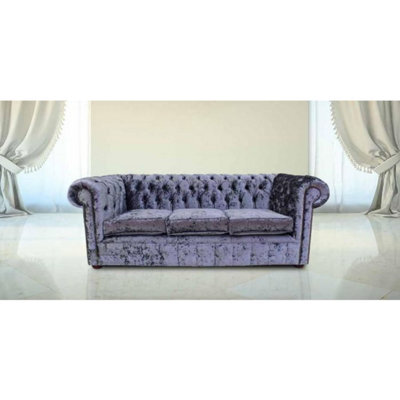 Chesterfield 3 Seater Sofa Settee Senso Dusk Blue Velvet Fabric In Classic Style - image 1