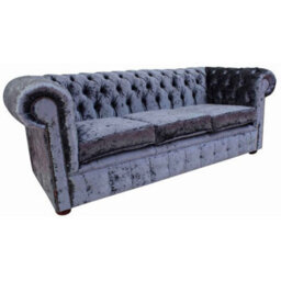Chesterfield 3 Seater Sofa Settee Senso Dusk Blue Velvet Fabric In Classic Style - thumbnail 3
