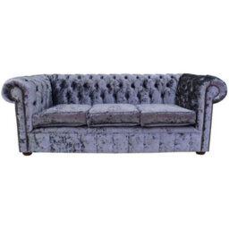 Chesterfield 3 Seater Sofa Settee Senso Dusk Blue Velvet Fabric In Classic Style - thumbnail 2
