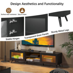 Keepreaper Sleek Black Tv Stand For 32-70 Inch Tvs With 2 Acrylic Doors And 58-Inch Media Console For Living Room Or Bedroom - thumbnail 9