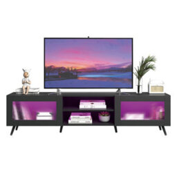 Keepreaper Sleek Black Tv Stand For 32-70 Inch Tvs With 2 Acrylic Doors And 58-Inch Media Console For Living Room Or Bedroom - thumbnail 4