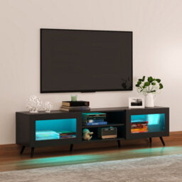 Keepreaper Sleek Black Tv Stand For 32-70 Inch Tvs With 2 Acrylic Doors And 58-Inch Media Console For Living Room Or Bedroom - thumbnail 2