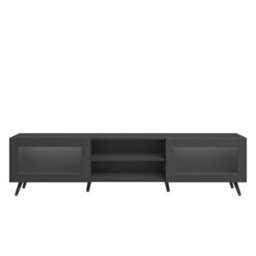 Keepreaper Sleek Black Tv Stand For 32-70 Inch Tvs With 2 Acrylic Doors And 58-Inch Media Console For Living Room Or Bedroom - thumbnail 3