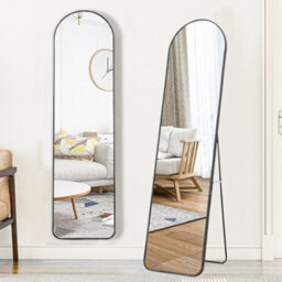 Living And Home Black Freestanding Or Wall Mounted Arched Full Length Framed Mirror Floor Mirror W 50 X H 160 Cm