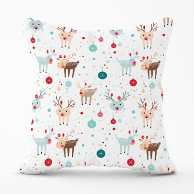 Warren Reed Designer Happy Reindeer With Christmas Lights Outdoor Cushion 45Cm X 45Cm - image 1