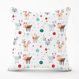 Warren Reed Designer Happy Reindeer With Christmas Lights Outdoor Cushion 45Cm X 45Cm - thumbnail 1