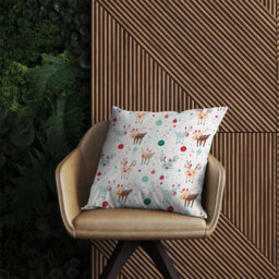 Warren Reed Designer Happy Reindeer With Christmas Lights Outdoor Cushion 45Cm X 45Cm - thumbnail 2