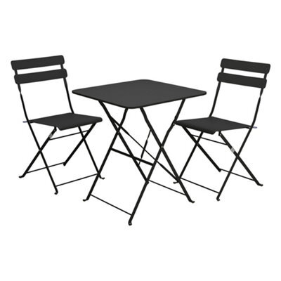 Jack Stonehouse Jsh Garden Bistro Black Dining Patio Set With 1 X Table & 2 X Chairs Folding Steel Rubber Feet - image 1