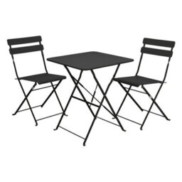 Jack Stonehouse Jsh Garden Bistro Black Dining Patio Set With 1 X Table & 2 X Chairs Folding Steel Rubber Feet