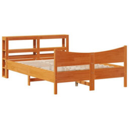 Berkfield Bed Frame With Headboard Wax Brown 140X190 Cm Solid Wood Pine - thumbnail 2