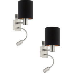 Modern Satin Nickel 2 Pack Wall Light With Black Copper Shade And Led Bulbs - thumbnail 1