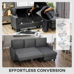 Homcom Fold-Out Convertible Sofa Bed With Removable Covers, Charcoal Grey - thumbnail 5