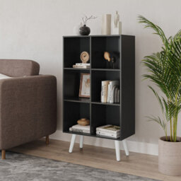Urbn-Living Urbnliving 90Cm Height 6 Cube Black Wooden Bookcase With White Legs Living Room Bedroom Unit Shelves - thumbnail 2