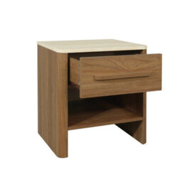 Sweeek - Bedside Table With 1 Drawer, Travertine Effect Top And Wood Decor Walnut 45X38X48 Cm - Aretha - thumbnail 3